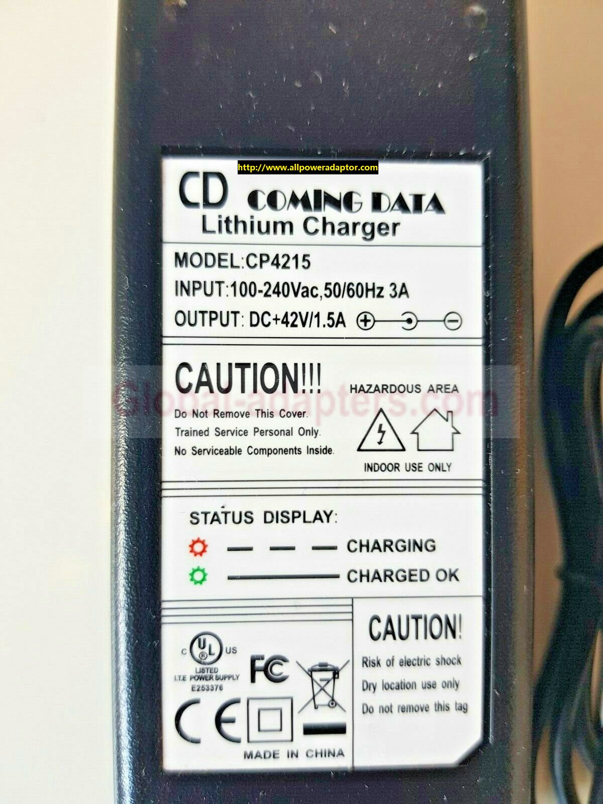 NEW COMING DATA LITHIUM CHARGER 42V DC 1.5A CP4215 CD-SCOOTER CHARGER BARREL CONNECT